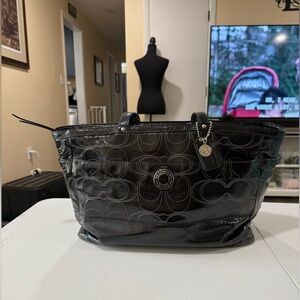 Coach Black Patent Signature Tote